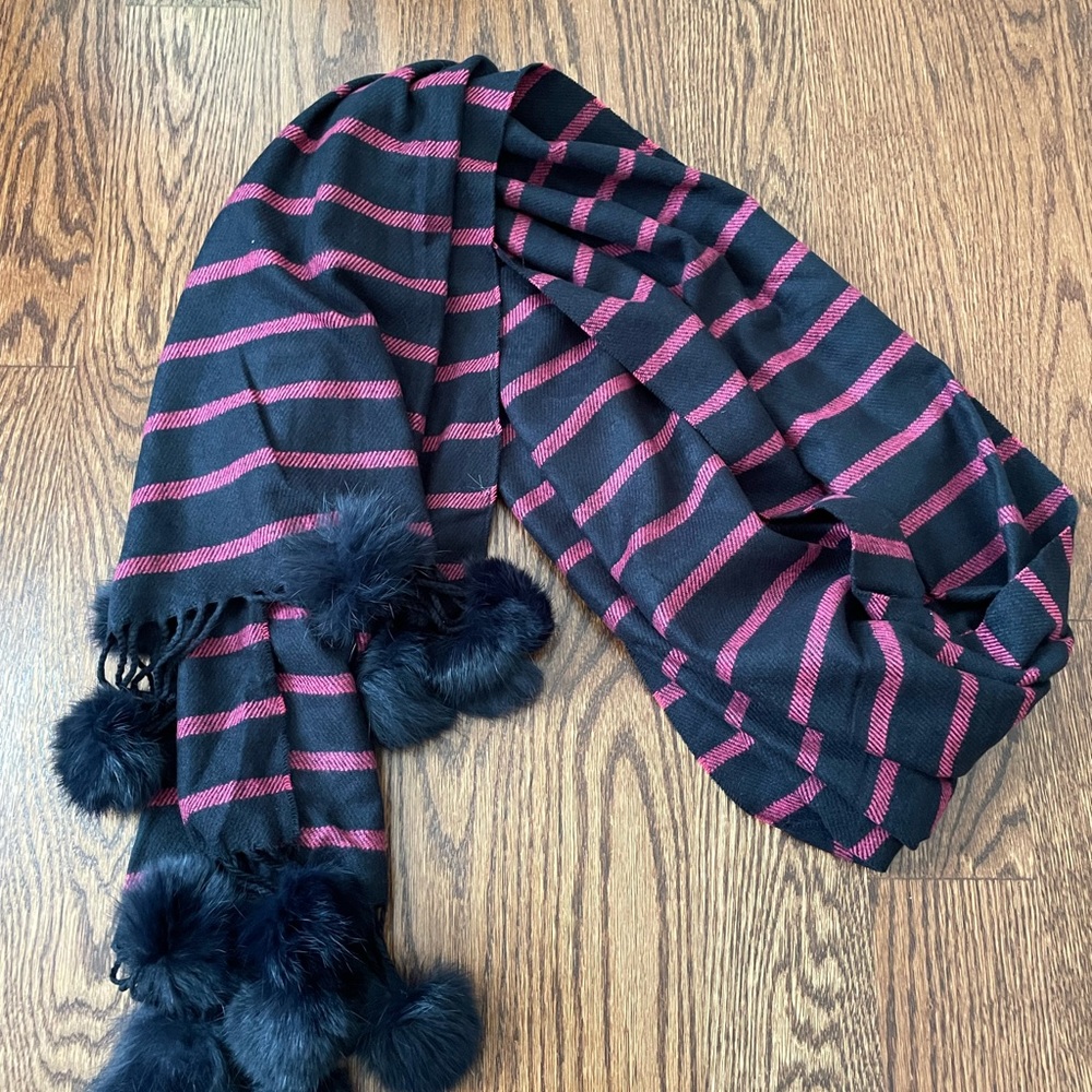 Pink Pineapple Navy and Pink Pom Pom Scarf
